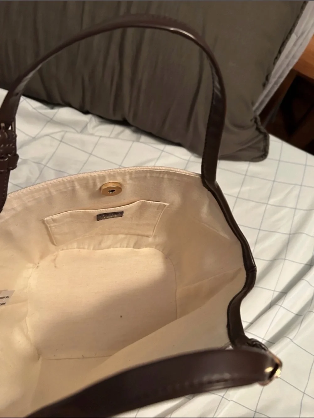 LOFT Cream Canvas Brown Trim Tote